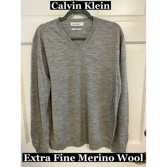Calvin Klein V Neck Merino Wool Sweater Sz L - Picture 1 of 10